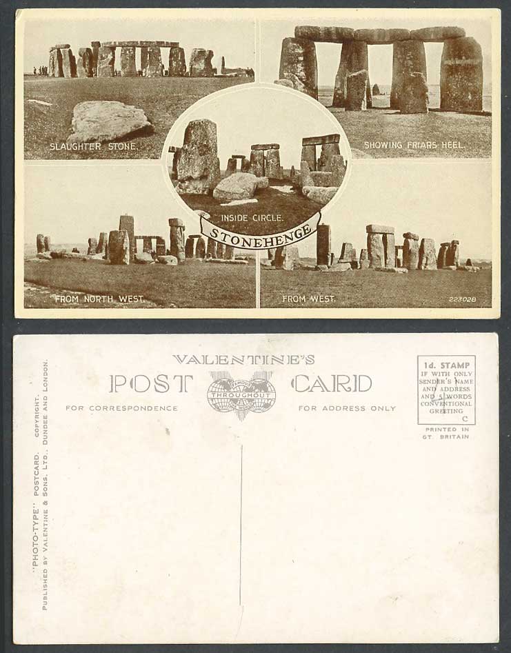 Stonehenge frm North West Inside Circle Slaughter Stone Friars Heel Old Postcard