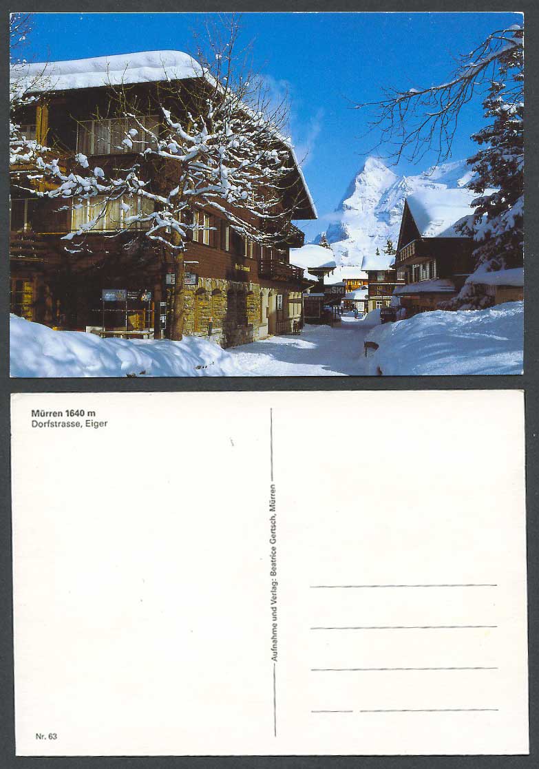 Switzerland Postcard Muerren 1640m Dorfstrasse Eiger Snowy Mountain Street Scene