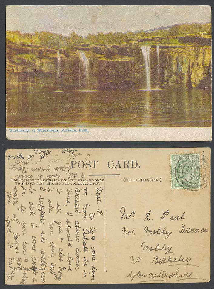 Australia 1906 Old Colour Postcard Waterfalls at Wattamolla National Park N.S.W.