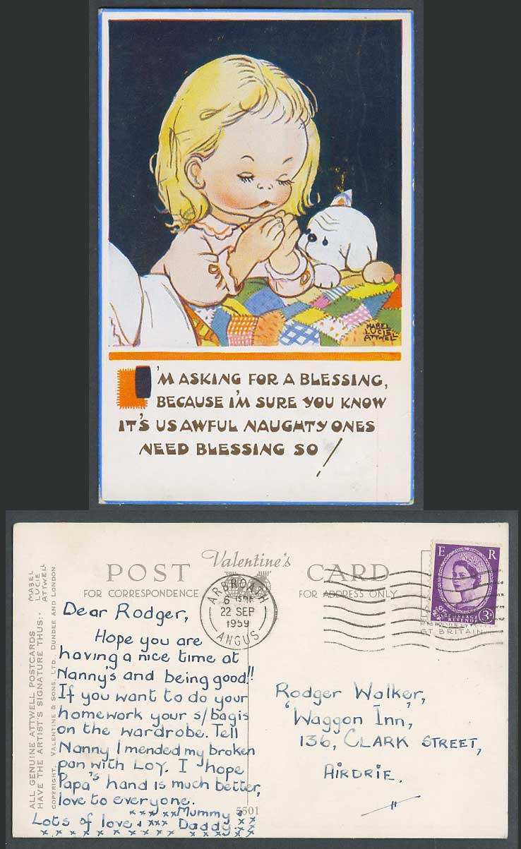 MABEL LUCIE ATTWELL 1959 Old Postcard Ask For Blessing Naughty Ones Need So 5501
