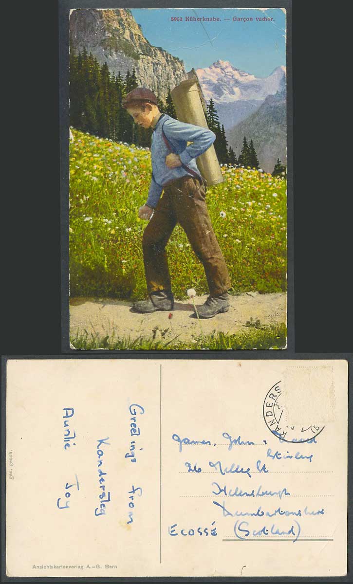Switzerland Old Colour Postcard Kueherknabe, Garcon vacher, Swiss Cow Boy Cowboy