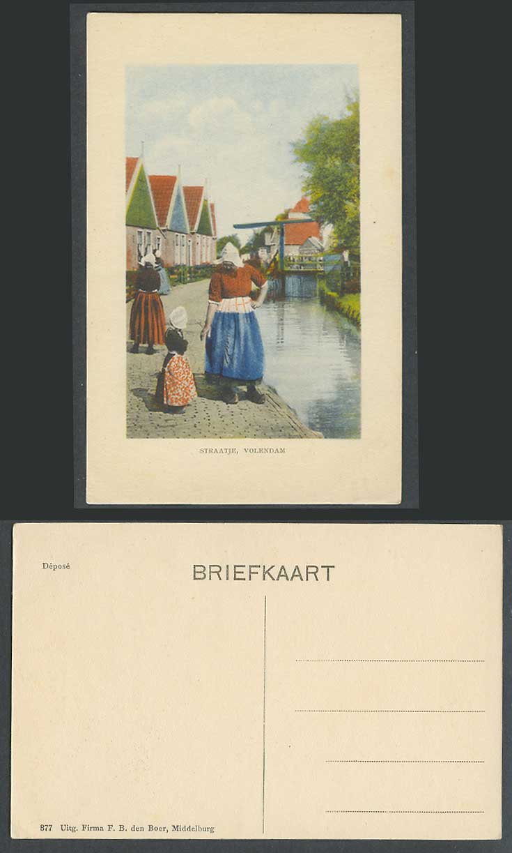 Netherlands Straatje Volendam, Street Scene, Dutch Woman Girl Canal Old Postcard