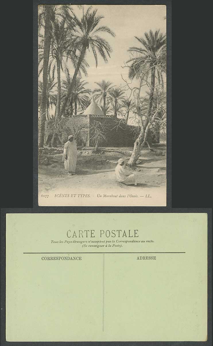 Tunisia Old Postcard Un Marabout dans l'Oasis, Palm Trees 2 Native Men L.L. 6077