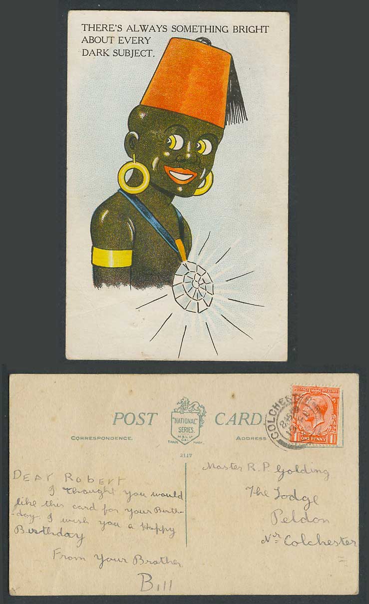 Something bright about every dark subject, Black Man & Diamond 1926 Old Postcard