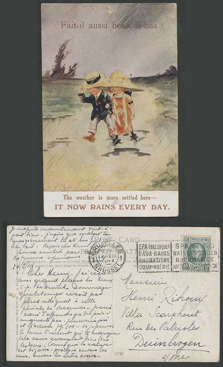Comic, The Weather is more settled here it now rains every day 1924 Old Postcard