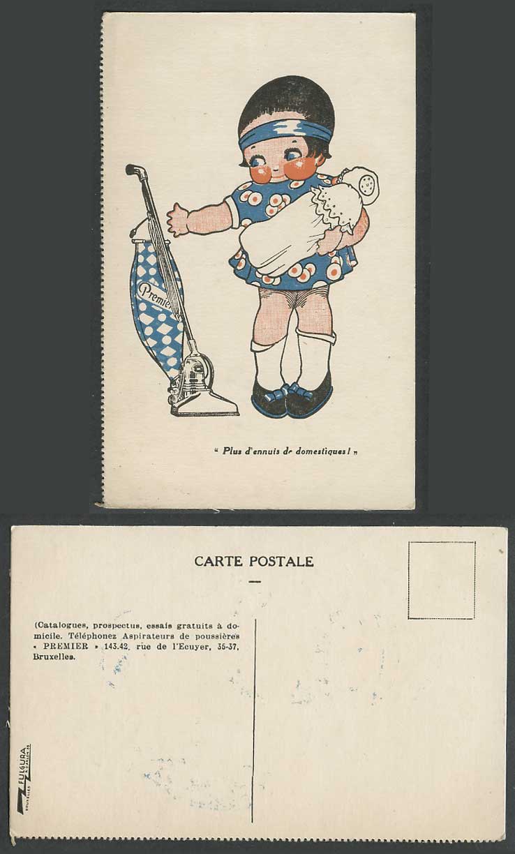 Premier Hoover Vacuum Cleaner Advertising Advertisement Little Girl Old Postcard