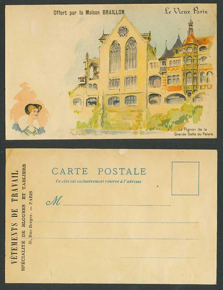 Paris, Offert par Maison Braillon, Pignon de Grande Salle du Palais Old Postcard