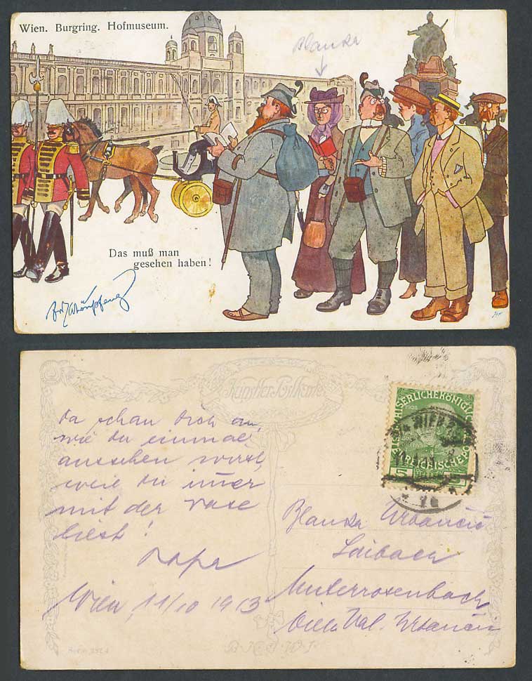 Franz Whonpfeng 1913 Old Postcard Austria Vienna Wien Burgring Hofmuseum Das m