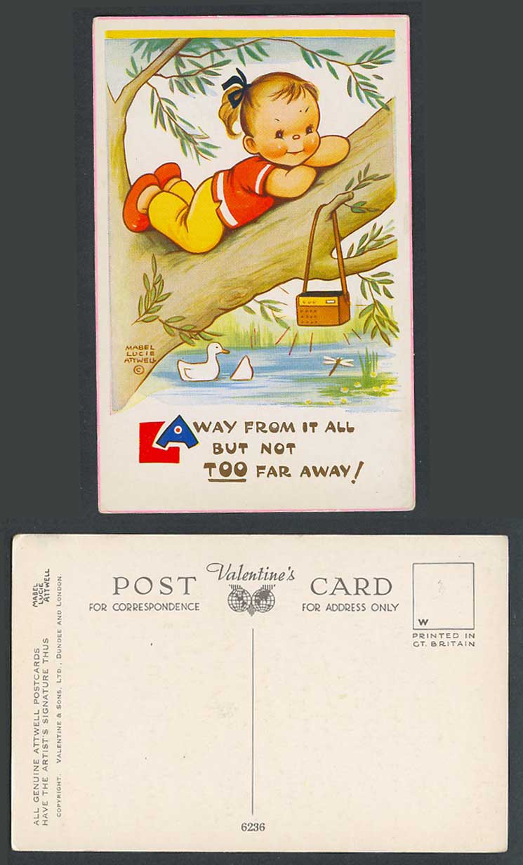MABEL LUCIE ATTWELL Old Postcard Away From It All But Not Too Far Away Bird 6236