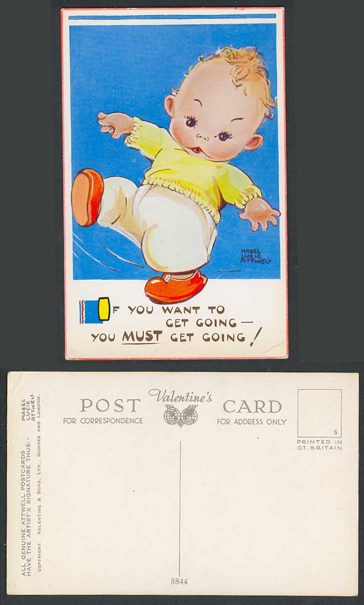MABEL LUCIE ATTWELL Old Postcard If You Want to Get Going U Must Get Going 5844