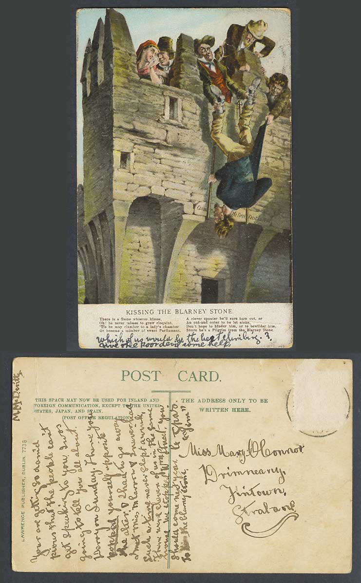 Ireland Co. Cork Old Colour Postcard Kissing The Blarney Stone, Pilgrims, Irish