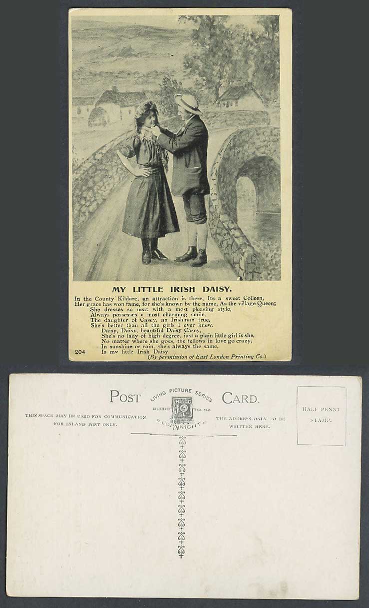 Ireland Old Postcard My Little Irish Daisy Man & Young Woman Lady Girl on Bridge