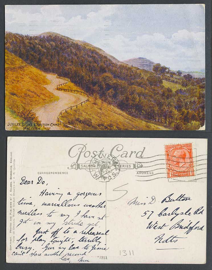 A.R. Quinton 1931 Old Postcard Malvern Jubilee Drive and British Camp Hills 1311