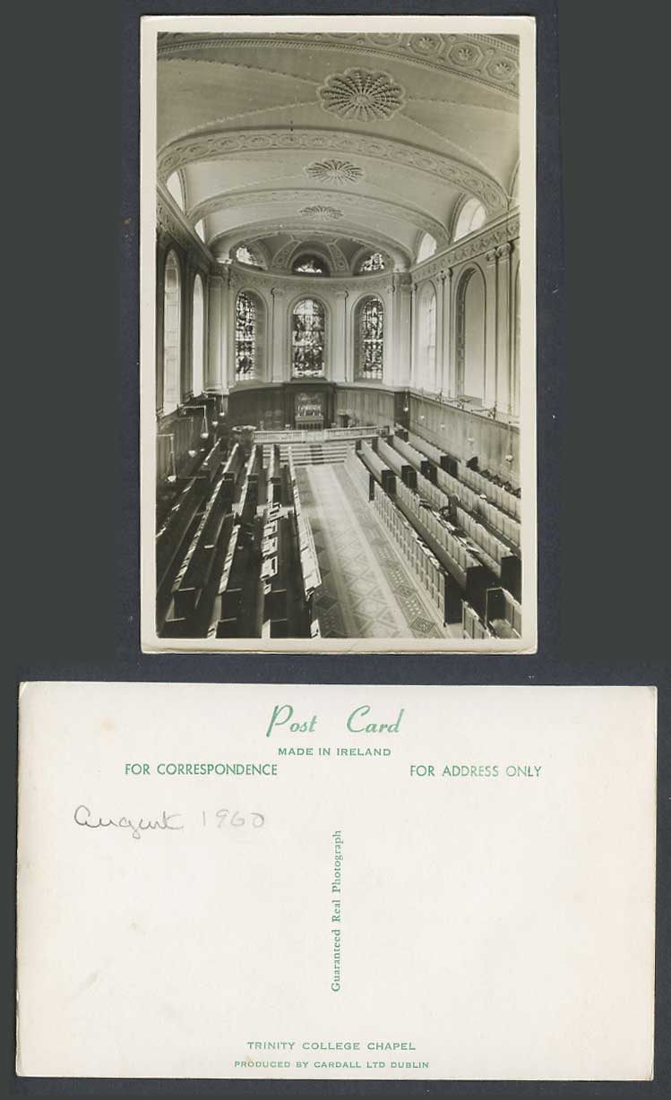 Ireland 1960 Old Postcard Co Dublin Trinity College Chapel Stained Glass Windows