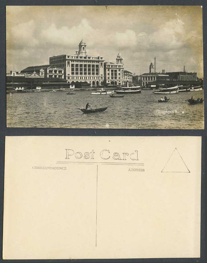 Singapore Old Real Photo Postcard Waterfront, Harbour Ships Ferry Boats Panorama
