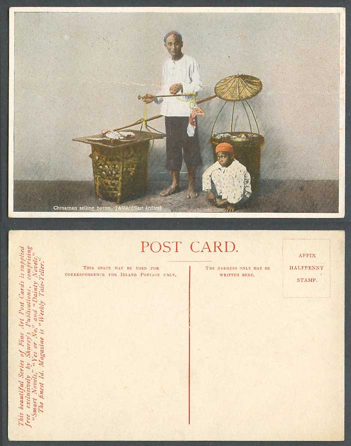 Dutch East Indies JAVA Chinaman Selling Bacon Scales Chinese Seller Old Postcard