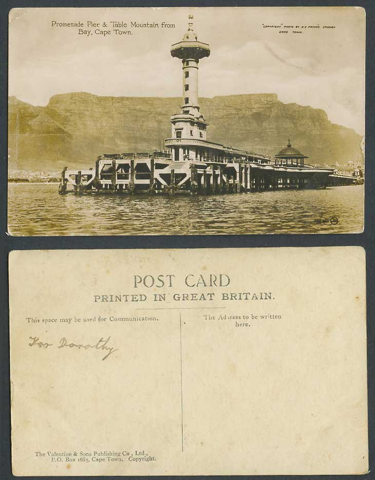 South Africa Cape Town Promenade Pier Table Mountain Bay Lighthouse Old Postcard