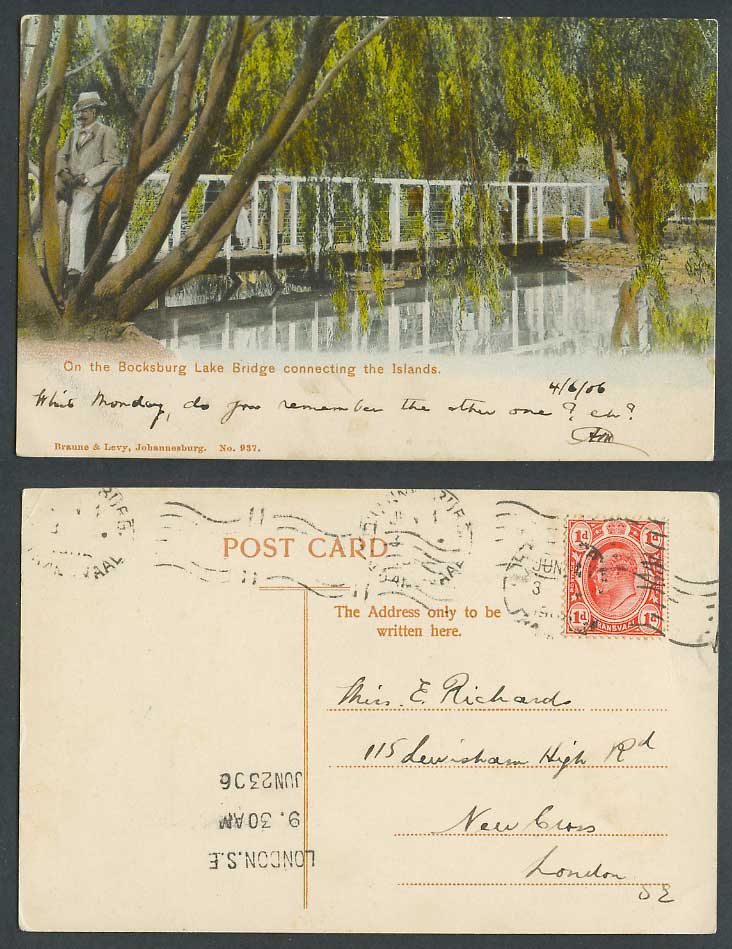 South Africa 1906 Old Postcard Bocksburg Boksburg Lake Bridge Connecting Islands