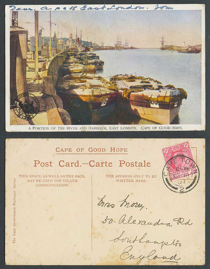 South Africa Old Postcard River Harbour Ships Boat East London Cape of Good Hope