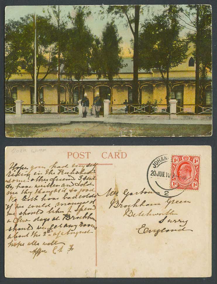 South Africa 1d 1910 Old Postcard Late President Kruger's House Pretoria, Guards