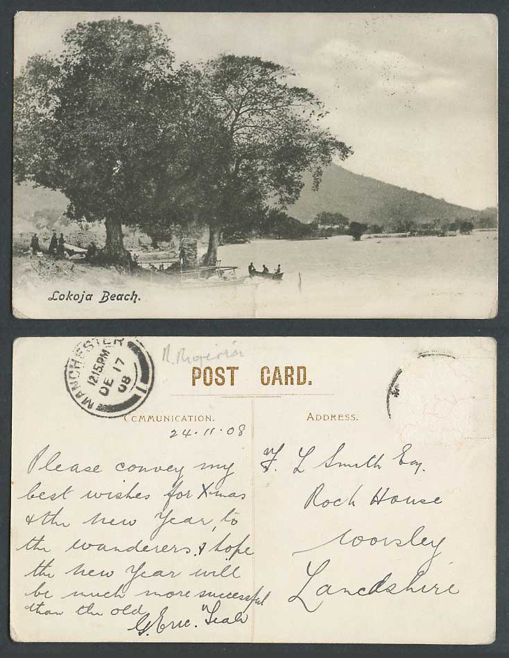Nigeria 1908 Old Postcard Lokoja Beach Seaside Panorama Quay Boat Big Trees Hill
