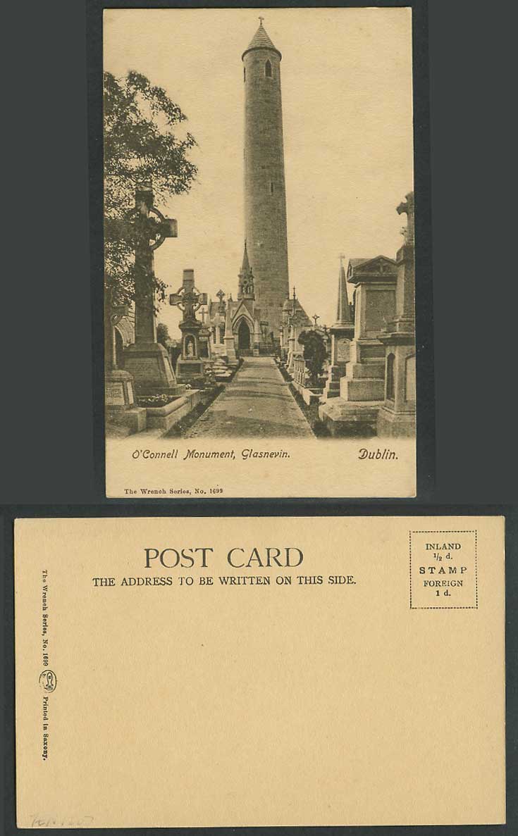 Ireland Old Postcard O'Connell Monument Glasnevin, Round Tower Graves Co. Dublin