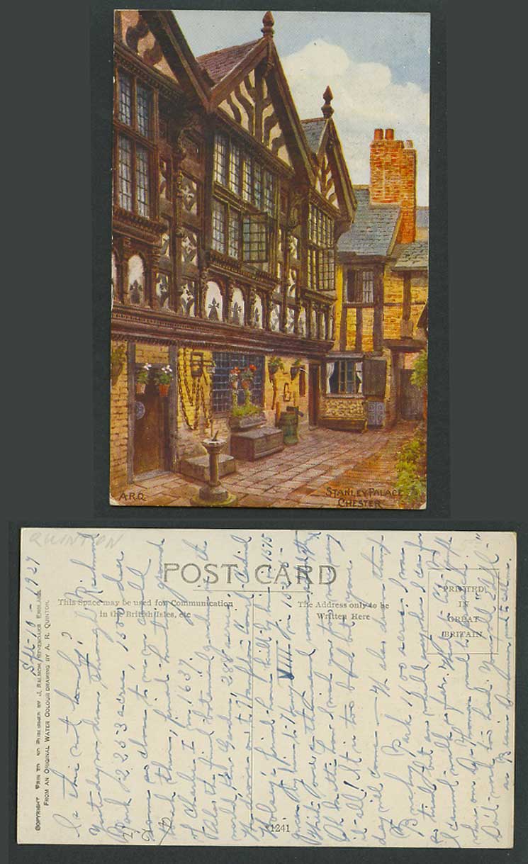 A.R. Quinton 1927 Old Postcard Stanley Palace Chester Cheshire Sundial Pots 1241