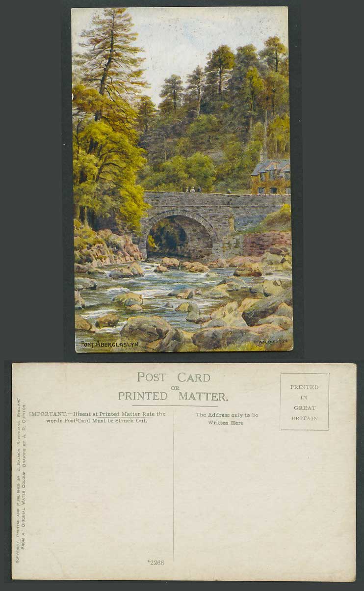 A.R. Quinton Old Postcard Pont Aberglaslyn Bridge, Afon Glaslyn River Scene 2266