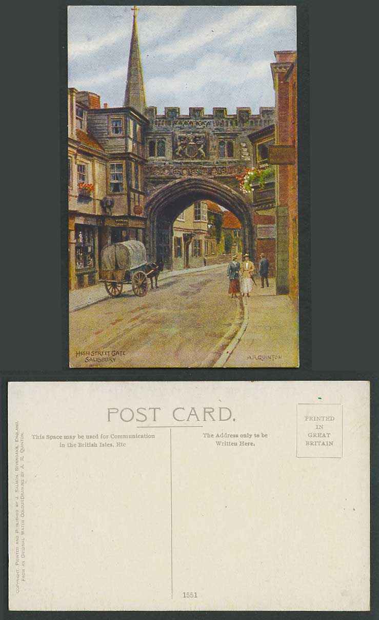 A.R. Quinton Old Postcard High Street Gate, Salisbury Wiltshire, Horse Cart 1551