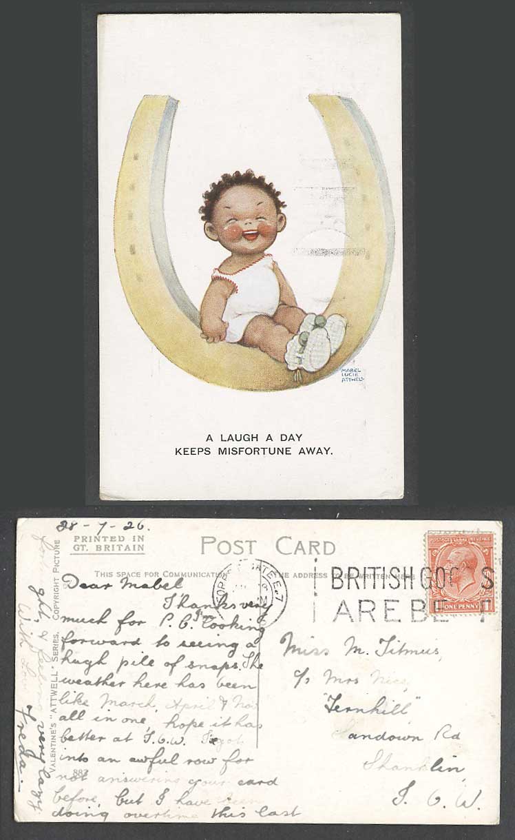 MABEL LUCIE ATTWELL 1926 Old Postcard A Laugh A Day Keeps Misfortune Away No.883