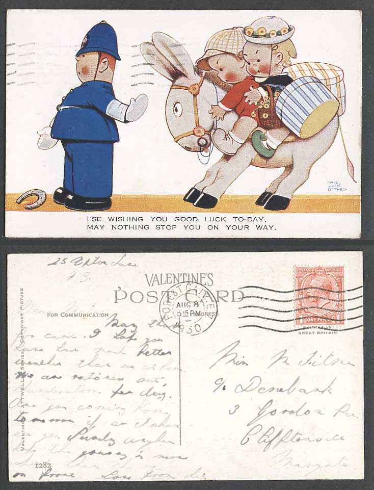 MABEL LUCIE ATTWELL 1930 Old Postcard Police May Nothing Stop You On Ur Way 1282