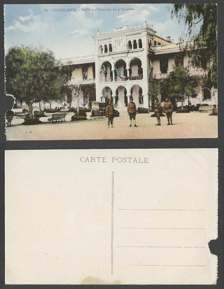 Morocco Old Postcard Casablanca Pavillon d'Honneur du 4e Zouaves Soldiers Guards