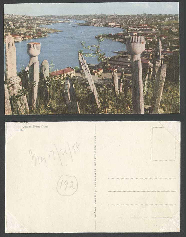 Turkey 1958 Old Postcard Istanbul Golden Horn River Scene Panorama from Cemetery