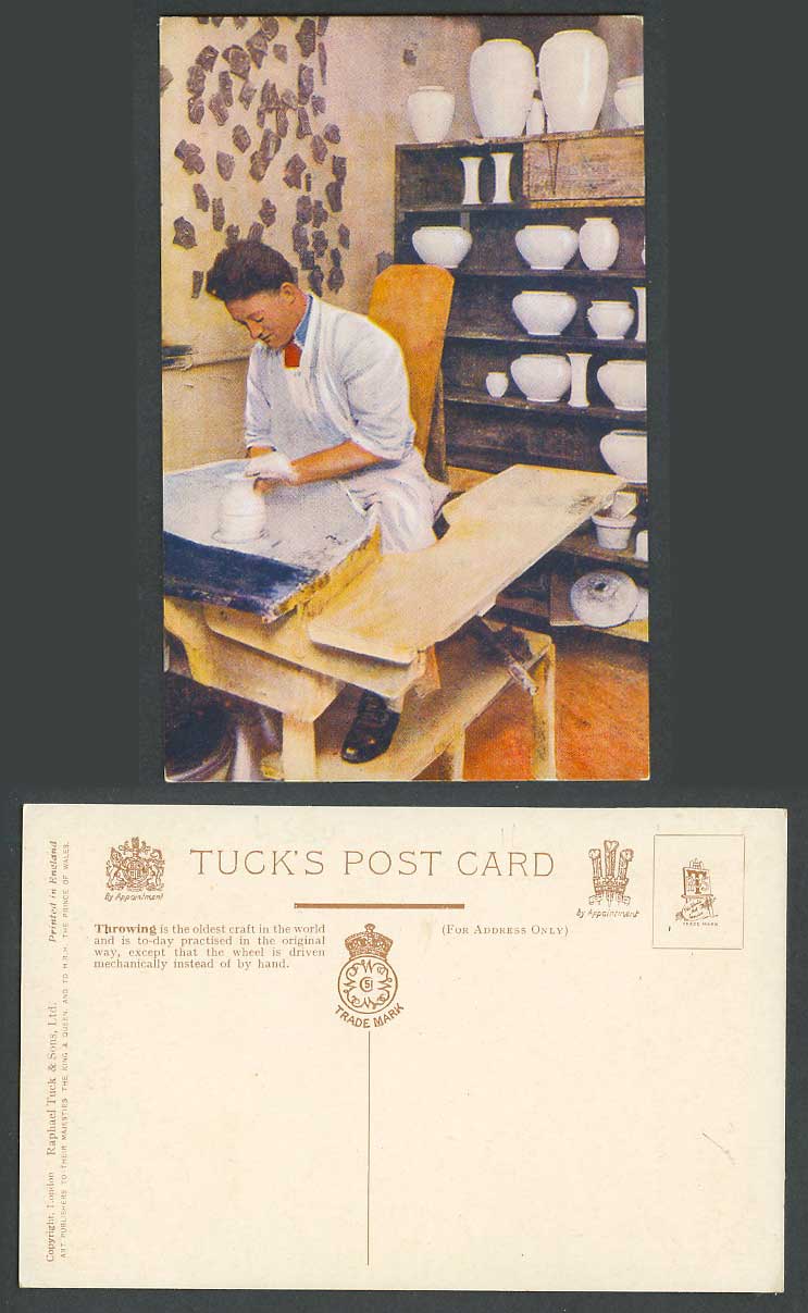 Wheel Throwing, Oldest Crafts Potter Pottery Pots Vases Pots Old Tuck's Postcard