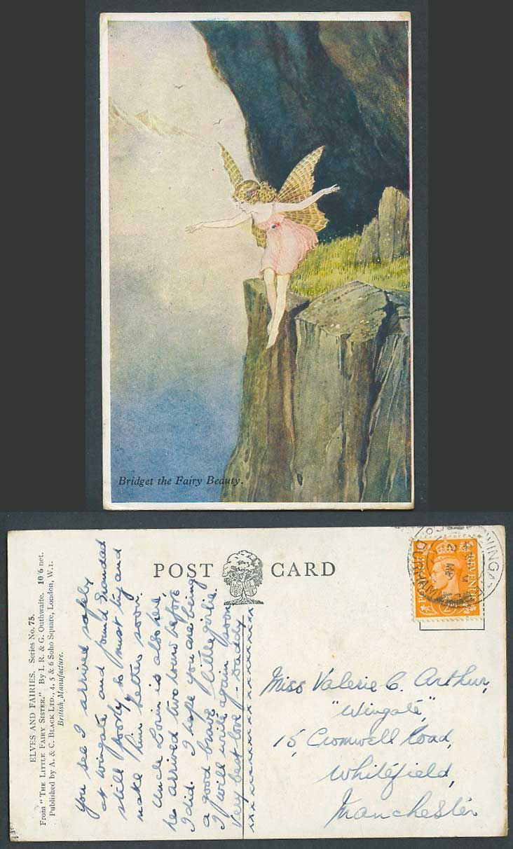 IR & G OUTHWAITE 1927 Old Postcard Bridget The Fairy Beauty, Little Fairy Sister