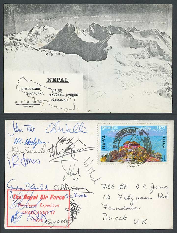 Nepal MAP Royal Air Force Dhaulagiri Expedition Mountaineer Signed 1974 Postcard