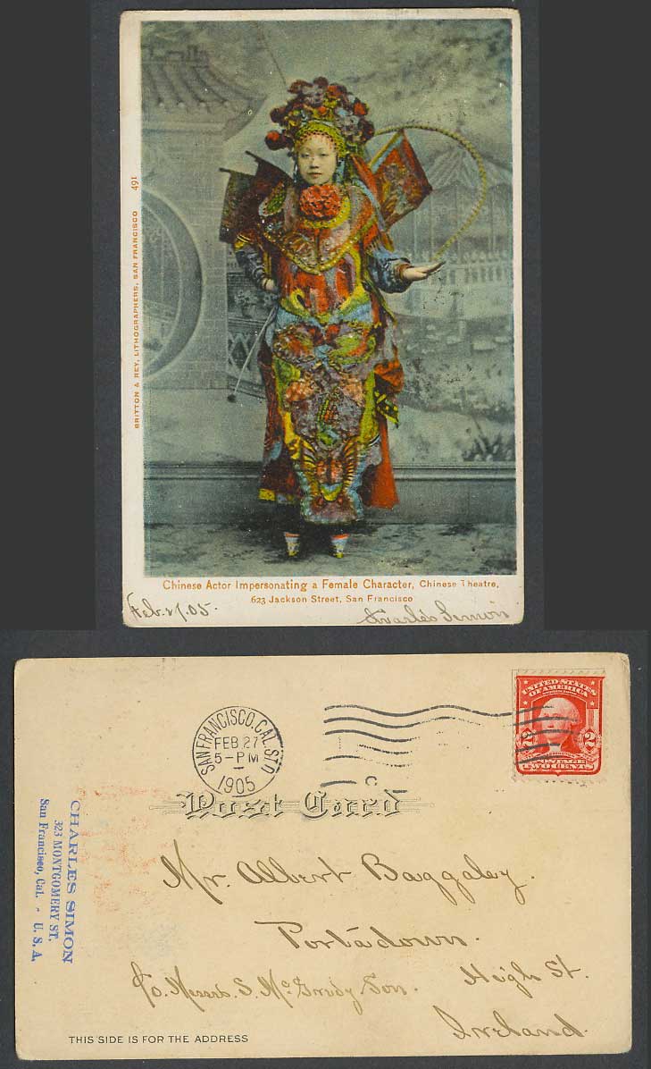 China Chinese Theatre Actor Impersonating Female Character USA 1905 Old Postcard