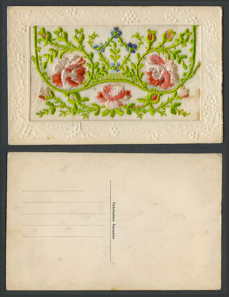 WW1 SILK Embroidered French Old Postcard Flowers Empty Wallet Novelty Greetings