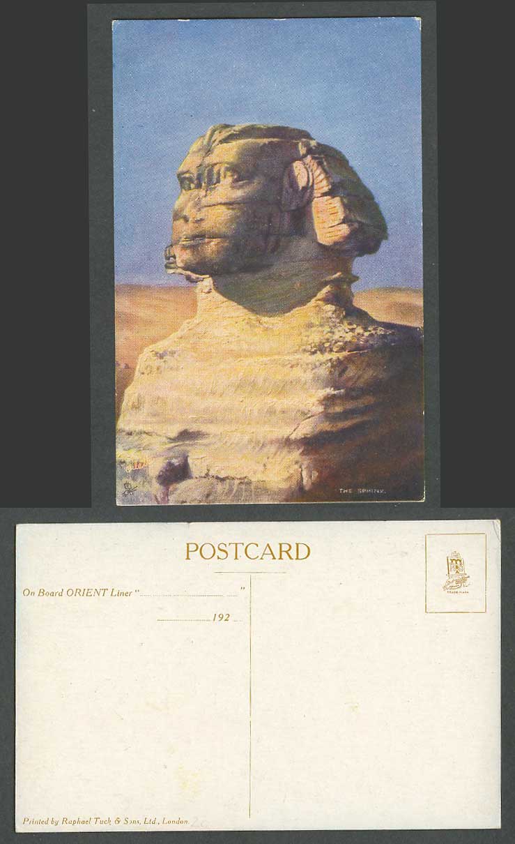 Egypt Tuck's Colour Old Postcard Cairo SPHINX GIZA On Board ORIENT Liner c.1920