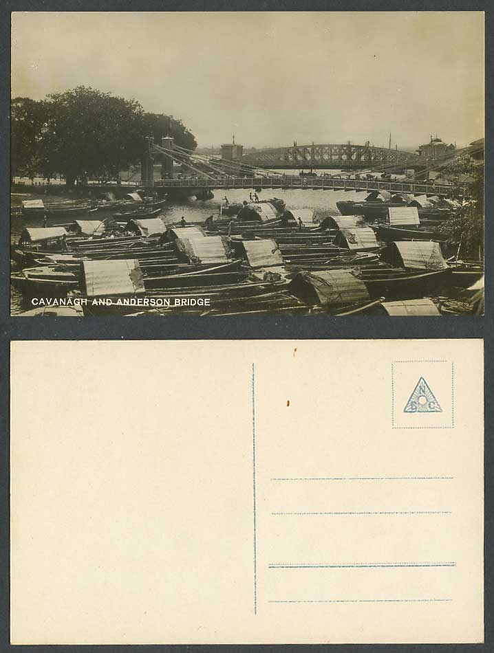 Singapore Old Real Photo Postcard Cavanagh and Anderson Bridge Sampans Boats NBC