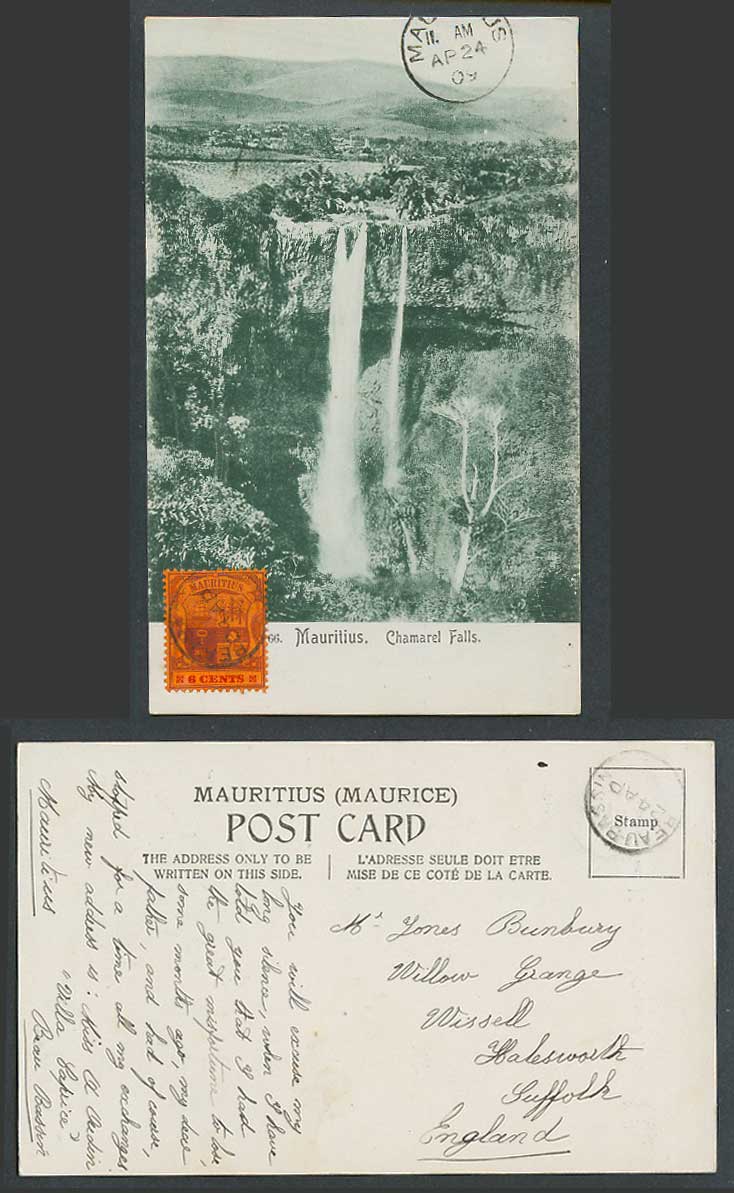 Mauritius 6c 1909 Old Postcard Chamarel Falls, Marel Falls Waterfalls, Panorama