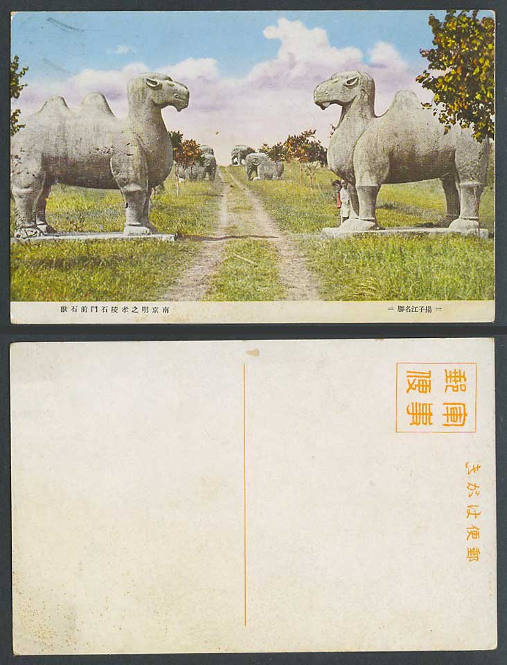 China Old Postcard Camels Elephants Statues Imperial Tomb Ming Nanking 明孝陵 石門前石獸