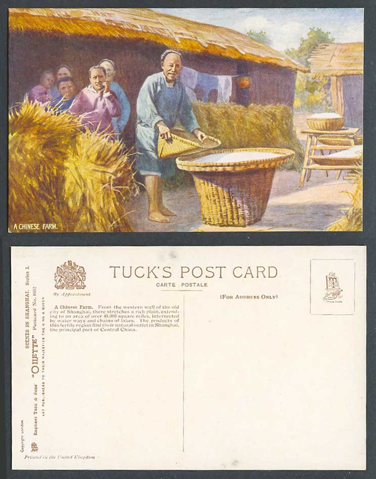 China Old Tuck's Oilette Postcard Shanghai A Chinese Farm Houses, Native Farmers