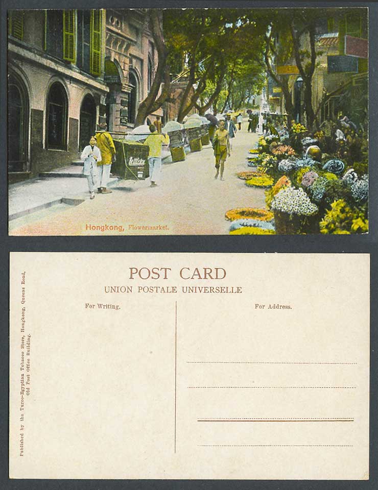Hong Kong Old Postcard Flower Market Street View Coolie Carry Nettleton Box Girl