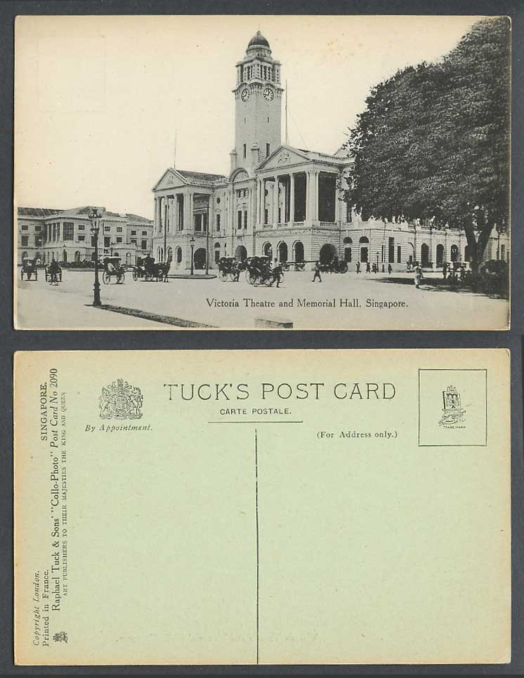 Singapore Old Tuck's Postcard Victoria Theatre Memorial Hall, Clock Tower Street