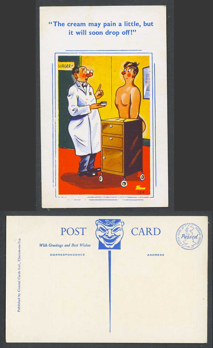 TROW Artist Signed Old Postcard The Cream May Pain a Little It'll Soon Drop Off!