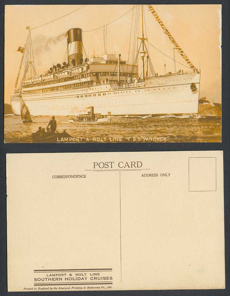 Lamport & Holt Line T.S.S. Vandyck Steamer Steam Ship, Sailing Boat Old Postcard