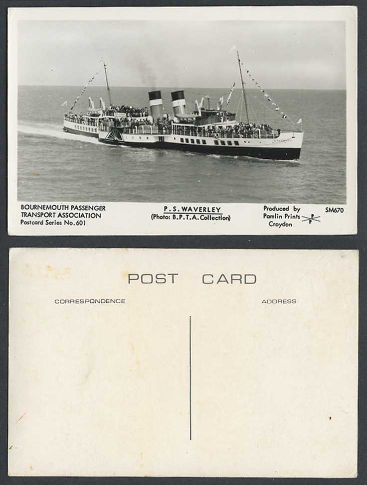 P.S. Waverley Paddle Steamer Bournemouth Passenger Transport Assoc. Old Postcard