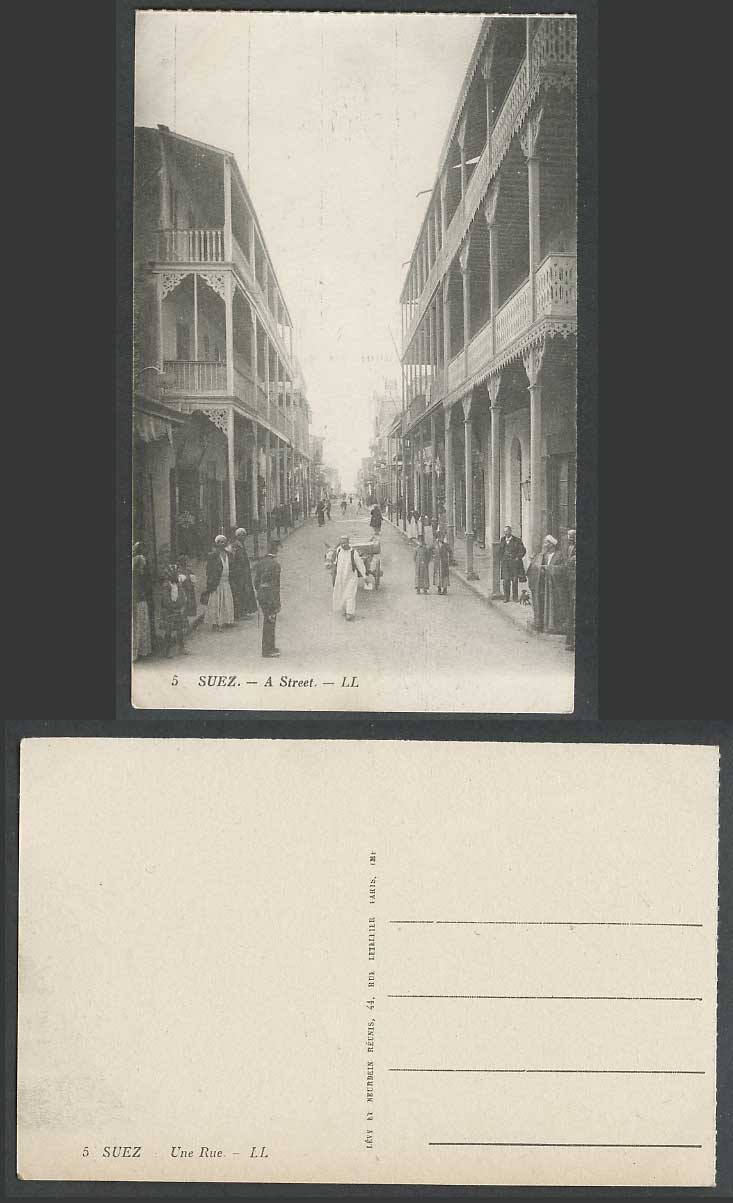 Egypt Old Postcard Suez A Street Scene, Donkey Cart, Une Rue, Arab Police L.L. 5