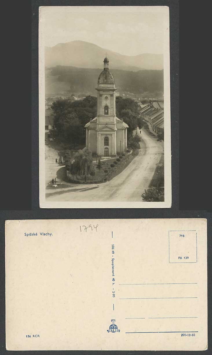 Slovakia Old Real Photo Postcard Spisske Vlachy Street Scene Church Chapel Cross